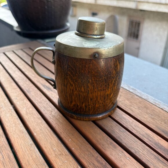 Antique Wooden & Brass Coffee Canister With Lid - Picture 3 of 7